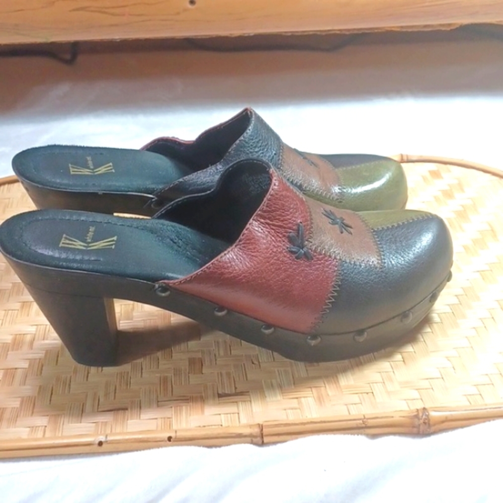 White Mountain Leather Patchwork Multi Color Clog… - image 3